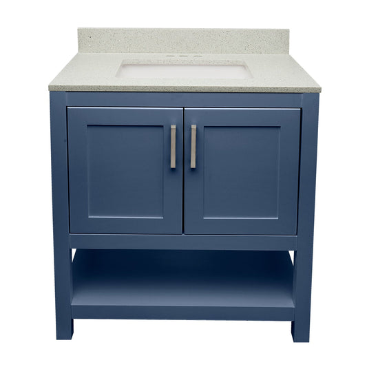 Ella's Bubbles Taos 31" Navy Blue Bathroom Vanity With Galaxy White Quartz Stone Top With Backsplash and Sink