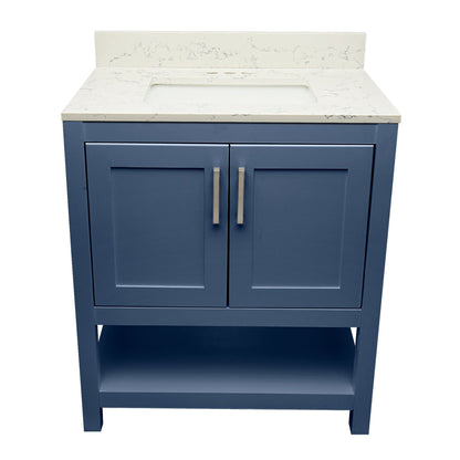 Ella's Bubbles Taos 31" Navy Blue Bathroom Vanity With Lyra White Quartz Stone Top With Backsplash and Sink