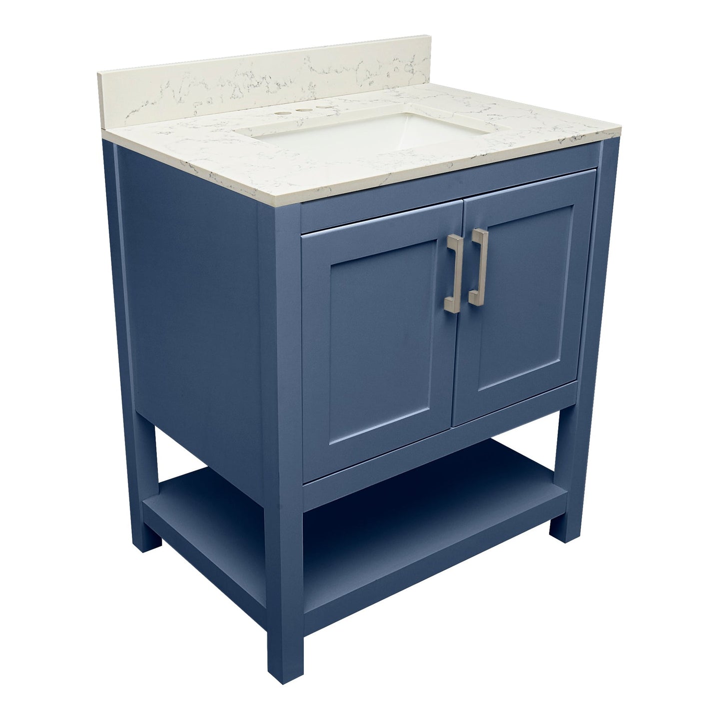Ella's Bubbles Taos 31" Navy Blue Bathroom Vanity With Lyra White Quartz Stone Top With Backsplash and Sink
