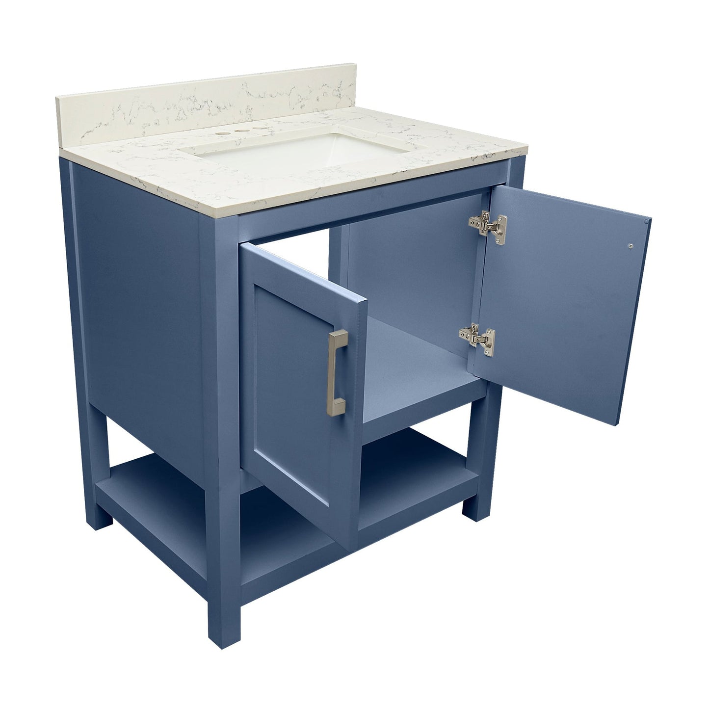 Ella's Bubbles Taos 31" Navy Blue Bathroom Vanity With Lyra White Quartz Stone Top With Backsplash and Sink