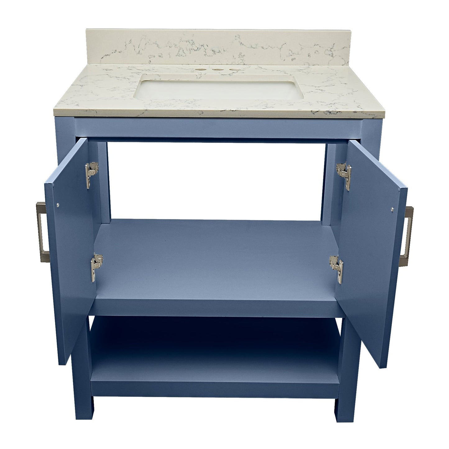 Ella's Bubbles Taos 31" Navy Blue Bathroom Vanity With Lyra White Quartz Stone Top With Backsplash and Sink