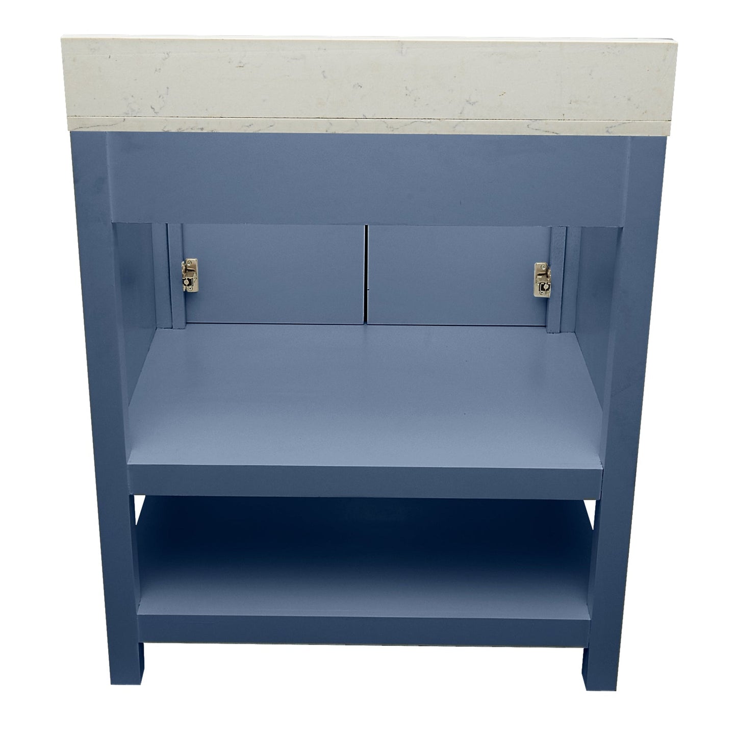 Ella's Bubbles Taos 31" Navy Blue Bathroom Vanity With Lyra White Quartz Stone Top With Backsplash and Sink