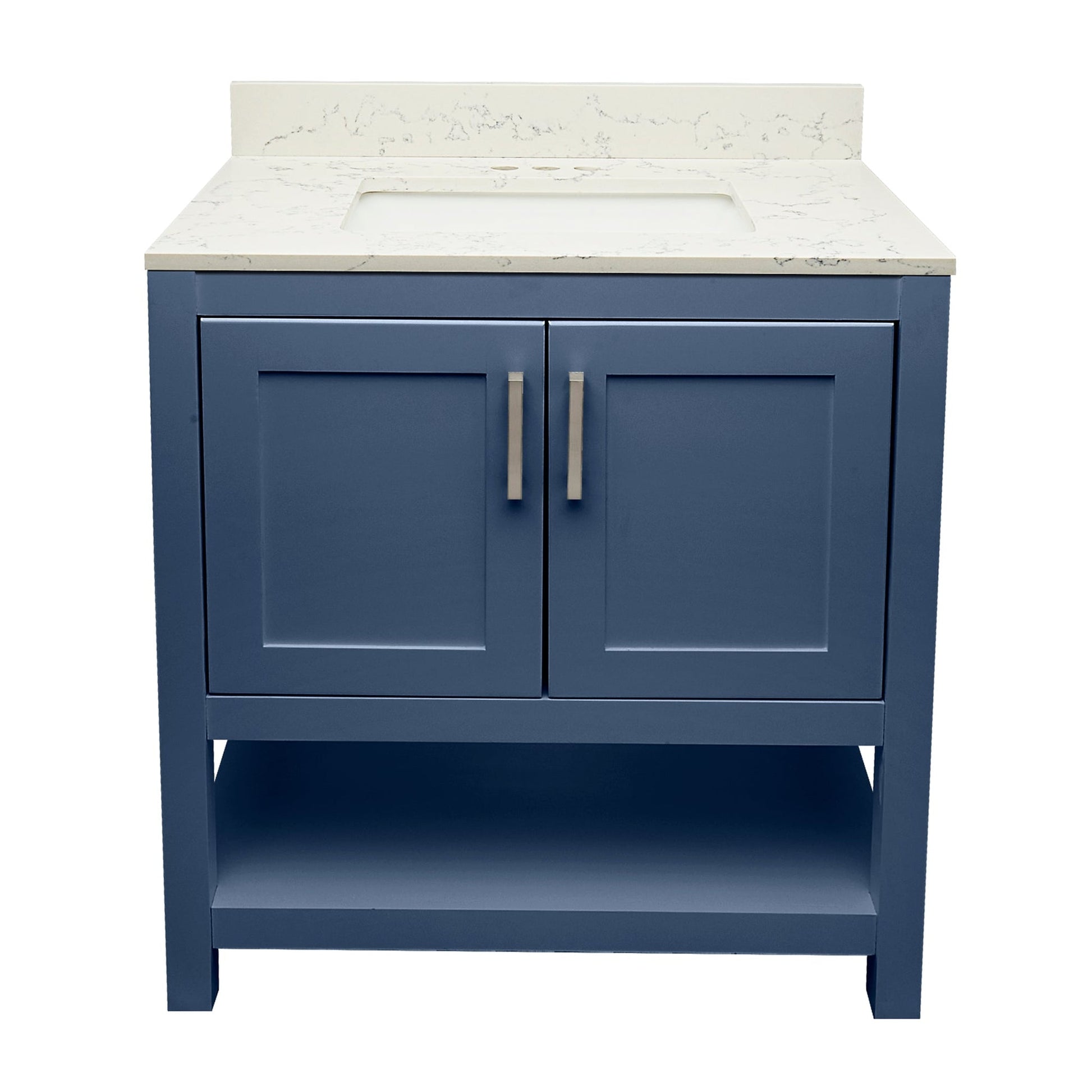 Ella's Bubbles Taos 31" Navy Blue Bathroom Vanity With Lyra White Quartz Stone Top With Backsplash and Sink