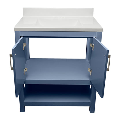 Ella's Bubbles Taos 31" Navy Blue Bathroom Vanity With White Cultured Marble Top With Backsplash and Sink