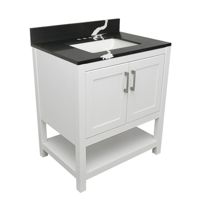 Ella's Bubbles Taos 31" White Bathroom Vanity With Calacatta Black Quartz Stone Top With Backsplash and Sink