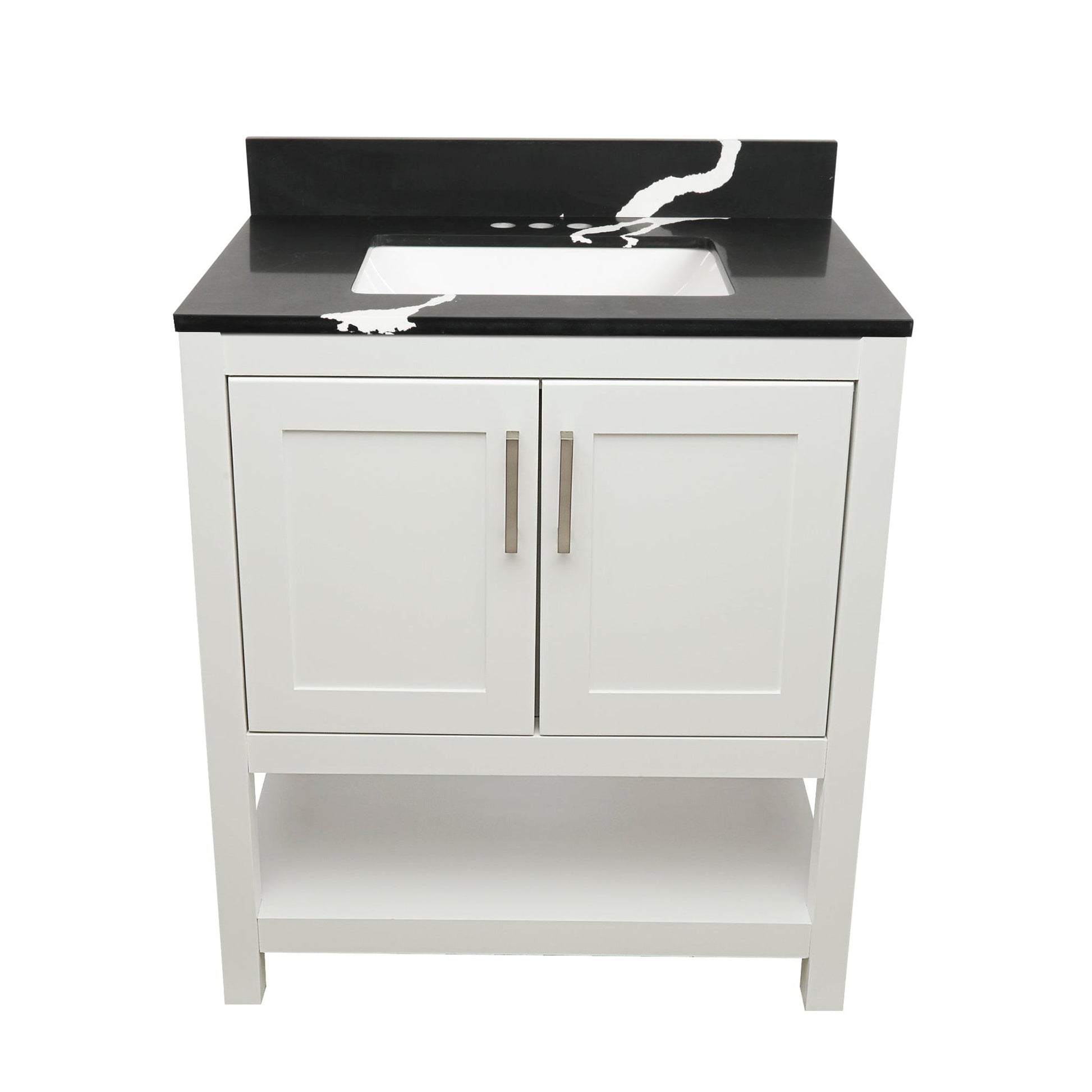 Ella's Bubbles Taos 31" White Bathroom Vanity With Calacatta Black Quartz Stone Top With Backsplash and Sink