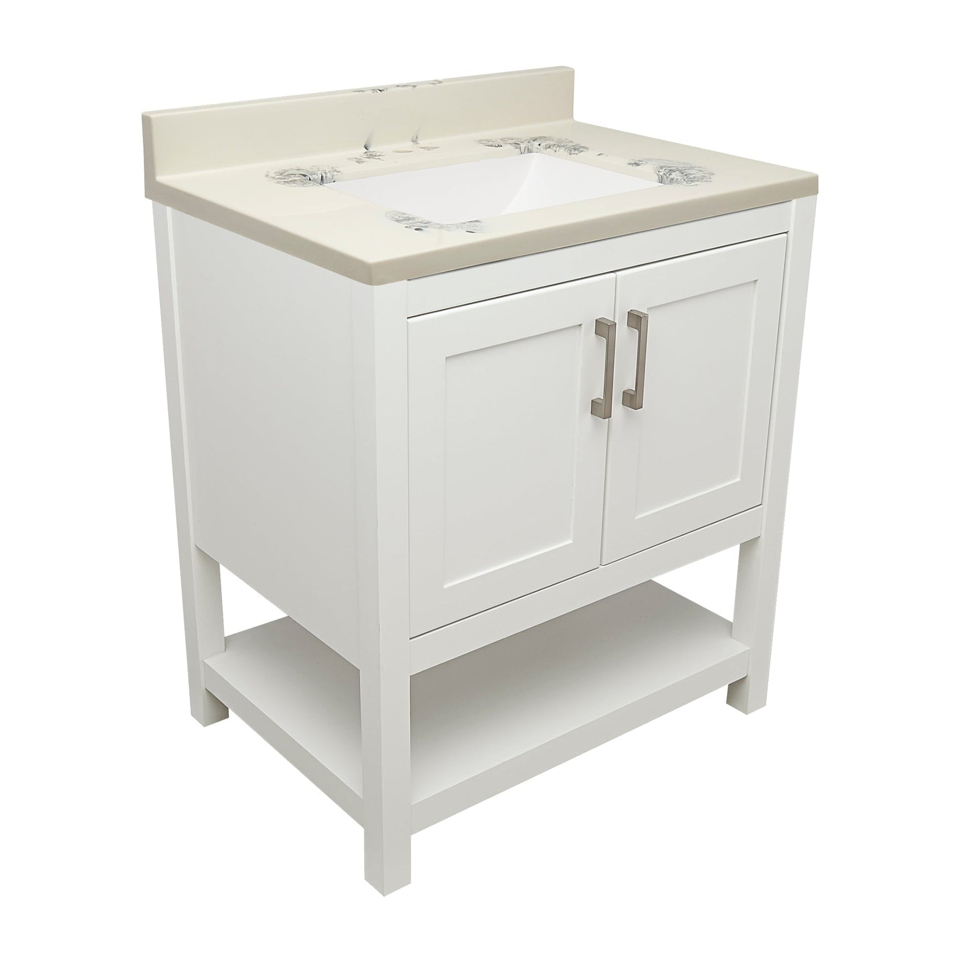 Ella's Bubbles Taos 31" White Bathroom Vanity With Carrara White Cultured Marble Top With Backsplash and Sink