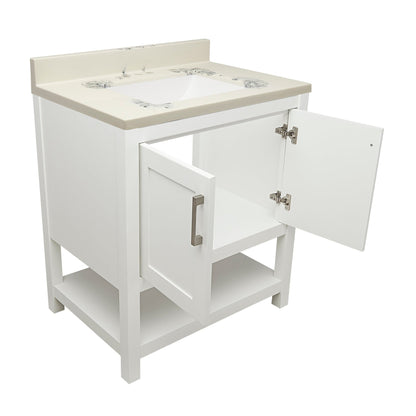 Ella's Bubbles Taos 31" White Bathroom Vanity With Carrara White Cultured Marble Top With Backsplash and Sink