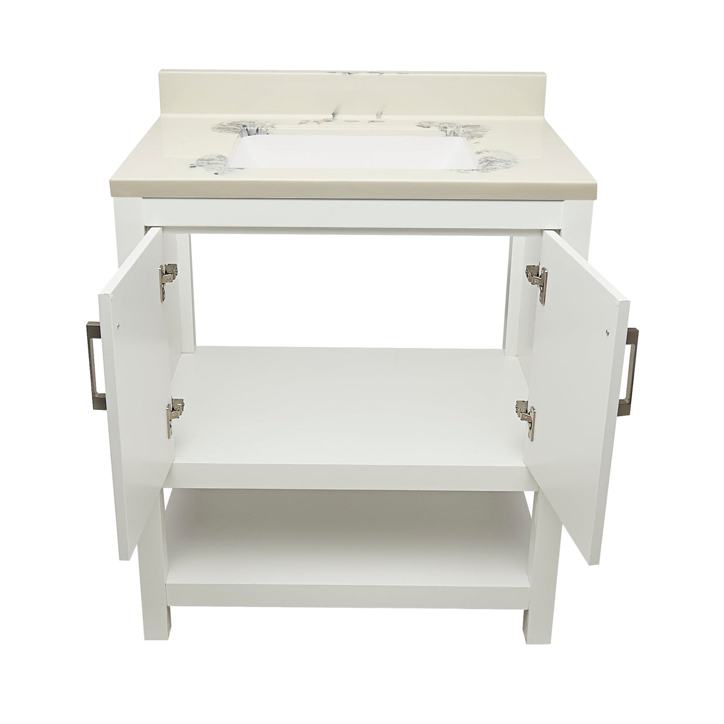 Ella's Bubbles Taos 31" White Bathroom Vanity With Carrara White Cultured Marble Top With Backsplash and Sink