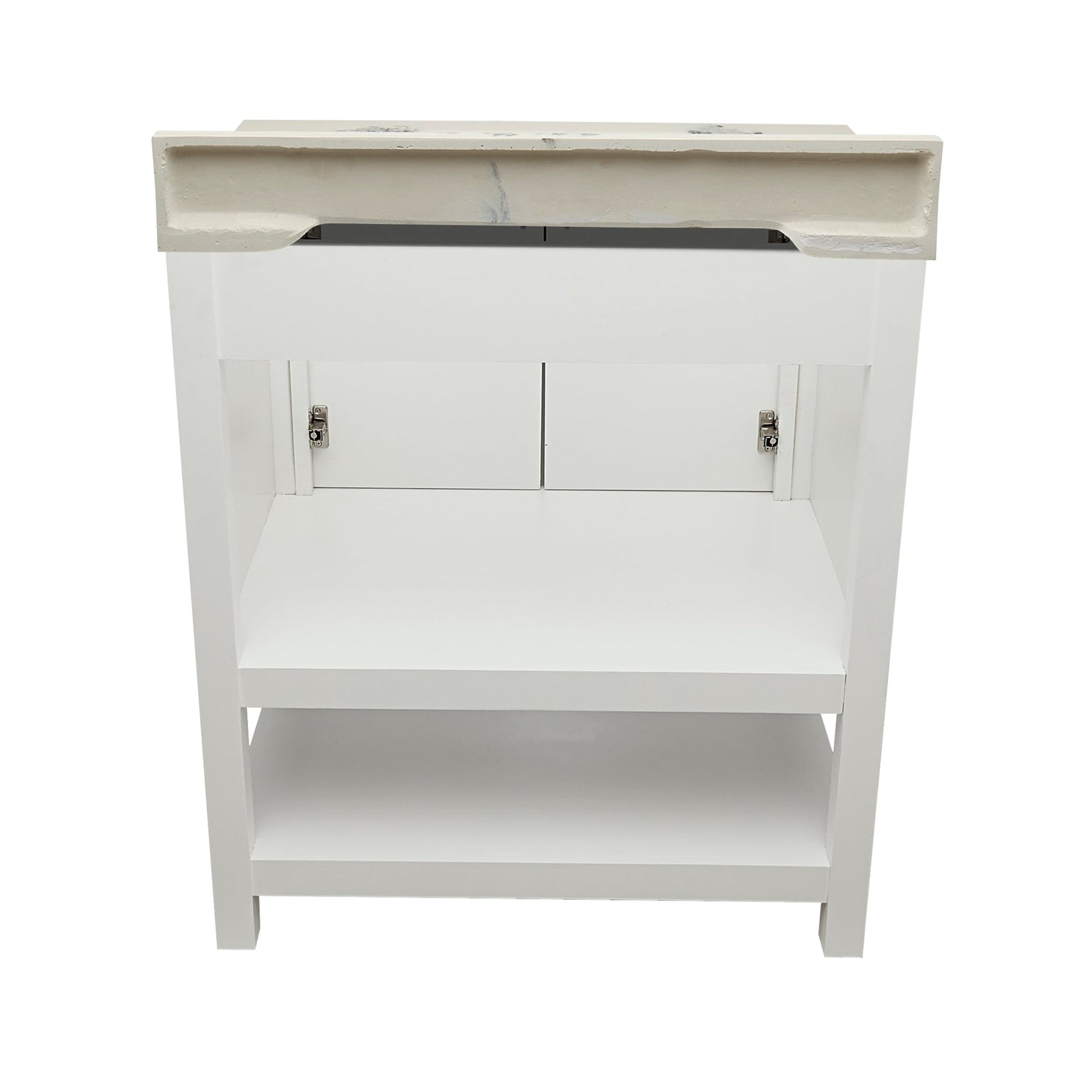 Ella's Bubbles Taos 31" White Bathroom Vanity With Carrara White Cultured Marble Top With Backsplash and Sink