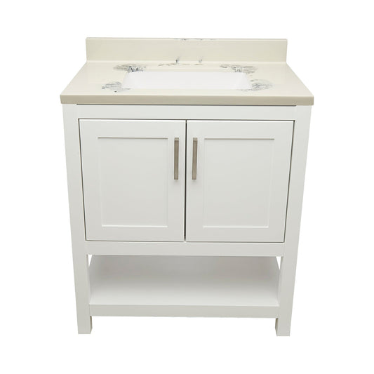 Ella's Bubbles Taos 31" White Bathroom Vanity With Carrara White Cultured Marble Top With Backsplash and Sink