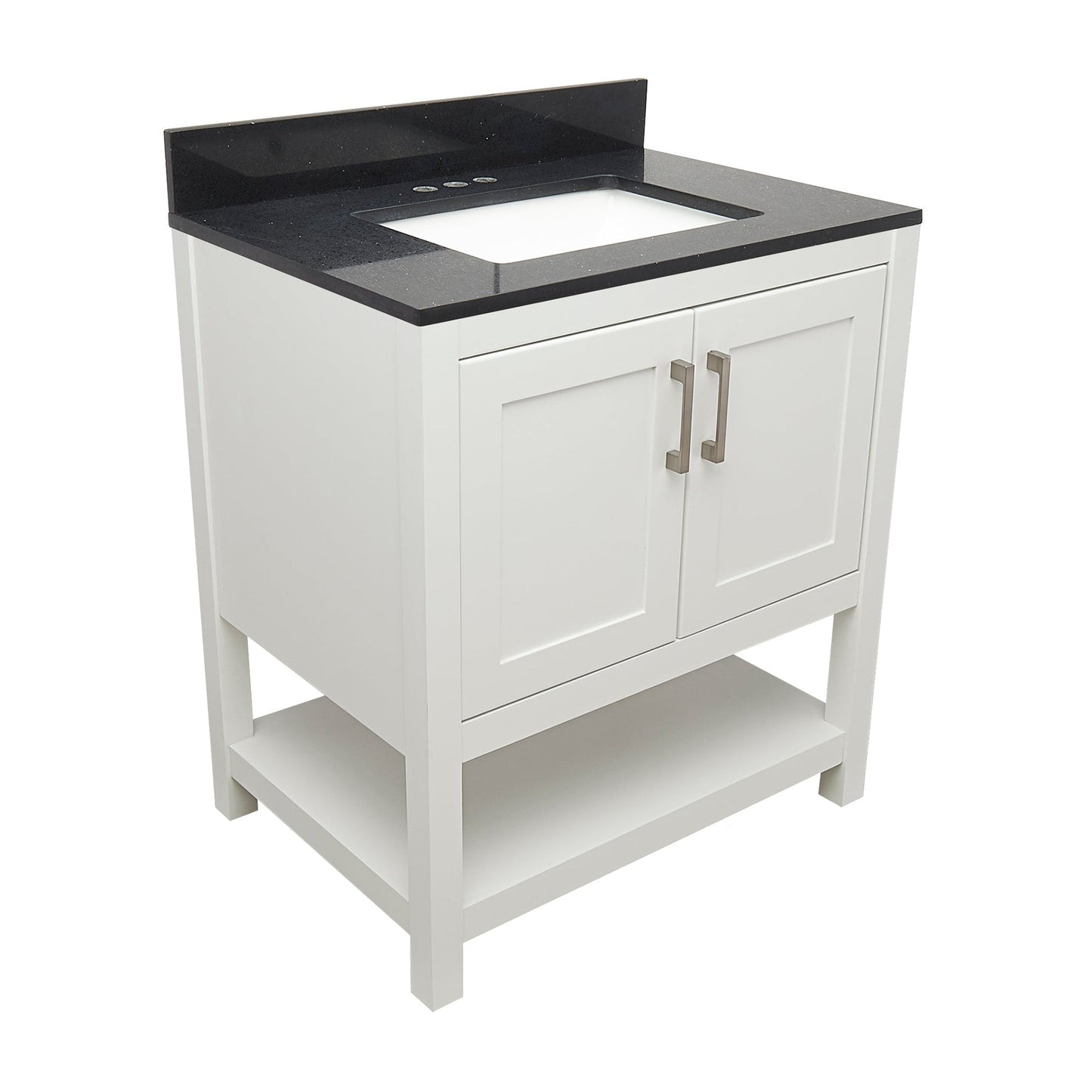 Ella's Bubbles Taos 31" White Bathroom Vanity With Galaxy Black Quartz Stone Top With Backsplash and Sink