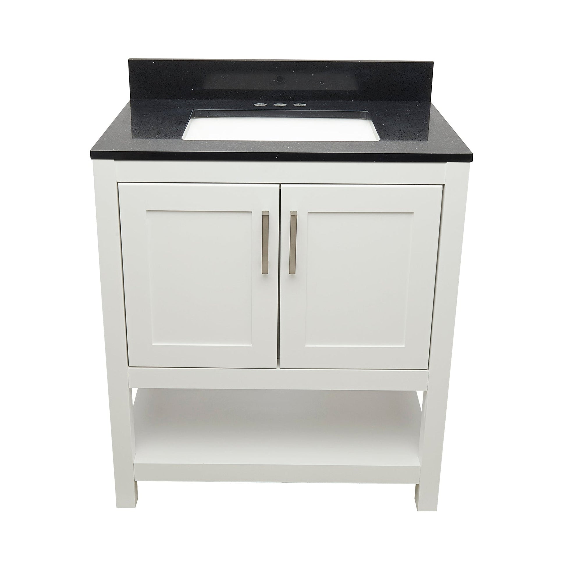 Ella's Bubbles Taos 31" White Bathroom Vanity With Galaxy Black Quartz Stone Top With Backsplash and Sink