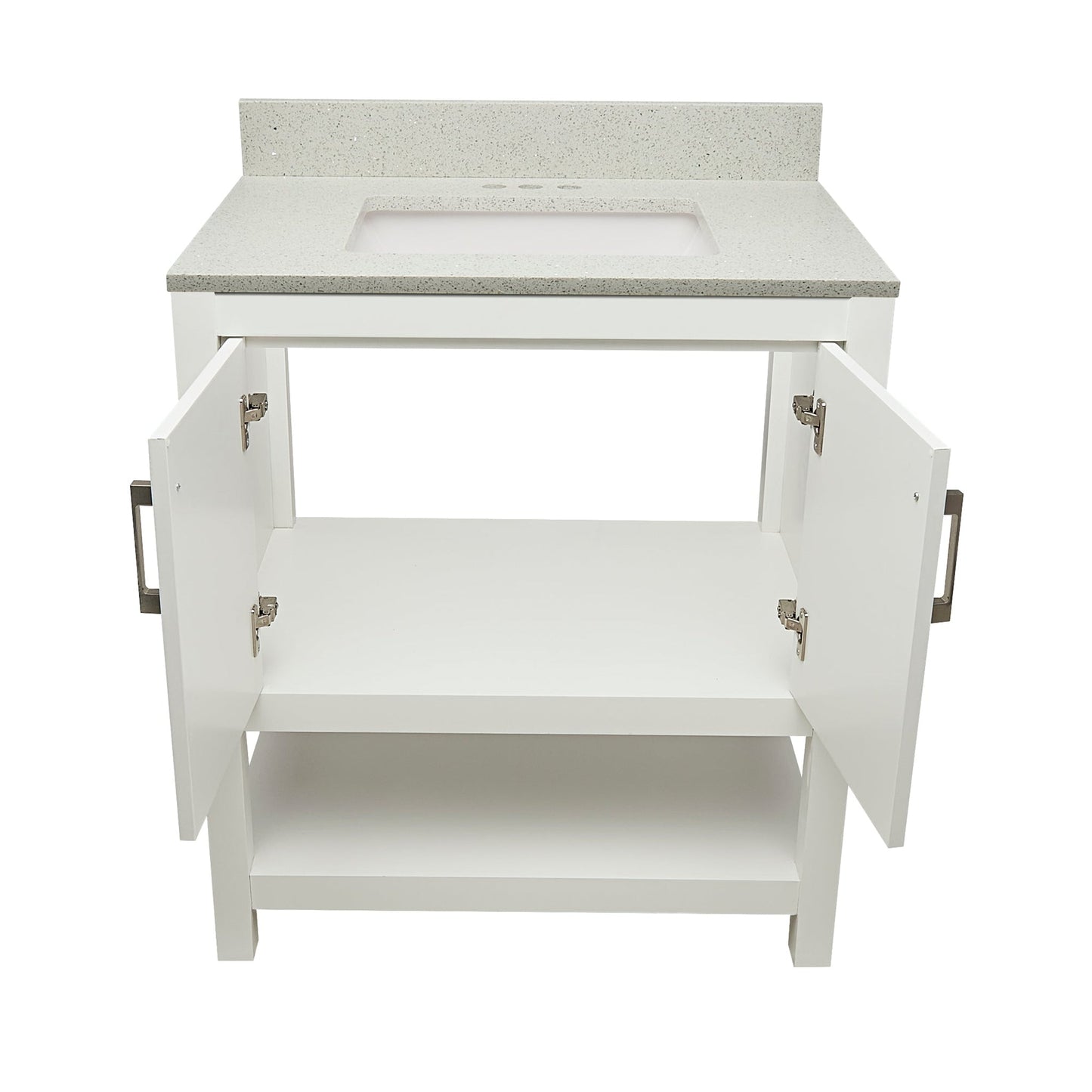 Ella's Bubbles Taos 31" White Bathroom Vanity With Galaxy White Quartz Stone Top With Backsplash and Sink