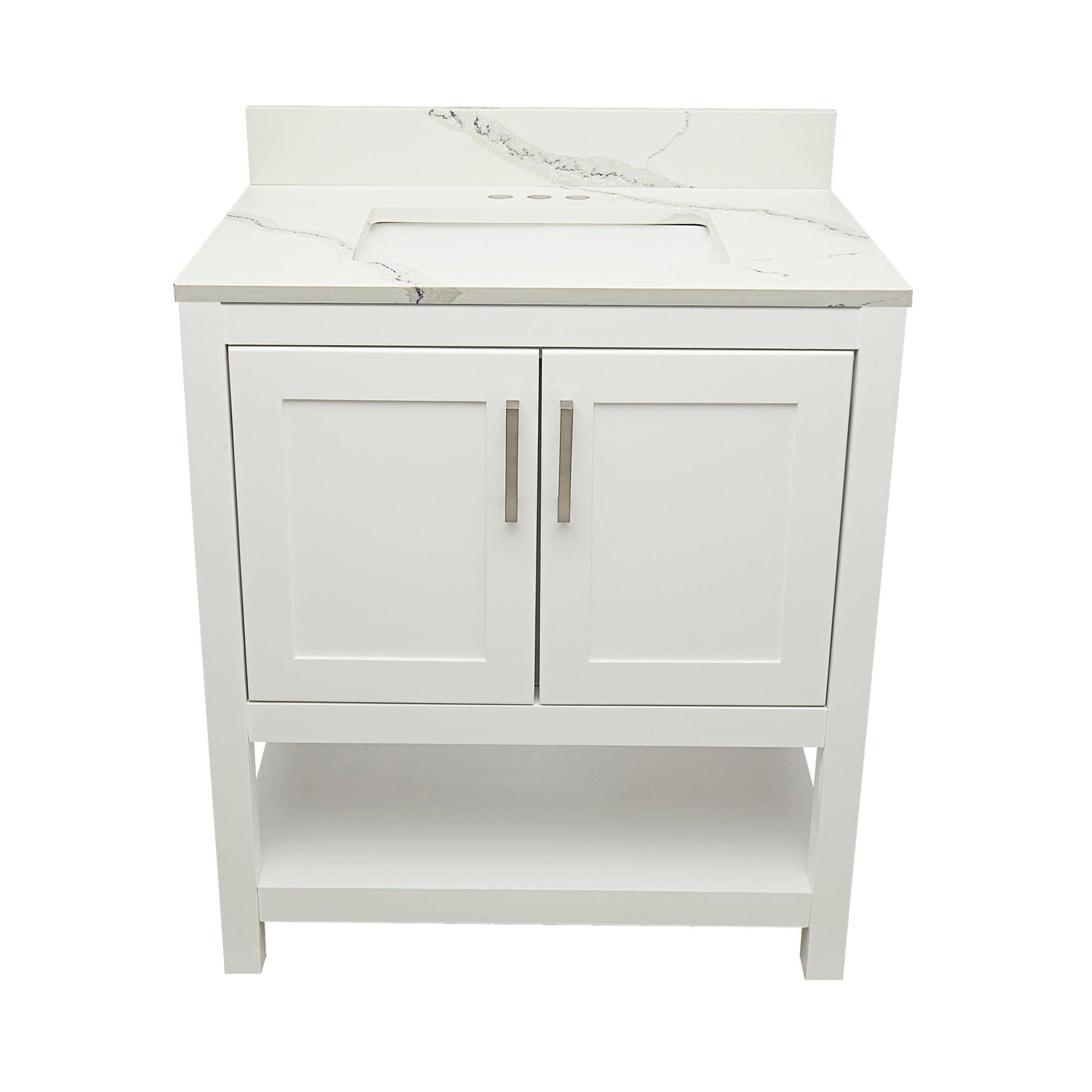 Ella's Bubbles Taos 31" White Bathroom Vanity With Lyra White Quartz Stone Top With Backsplash and Sink