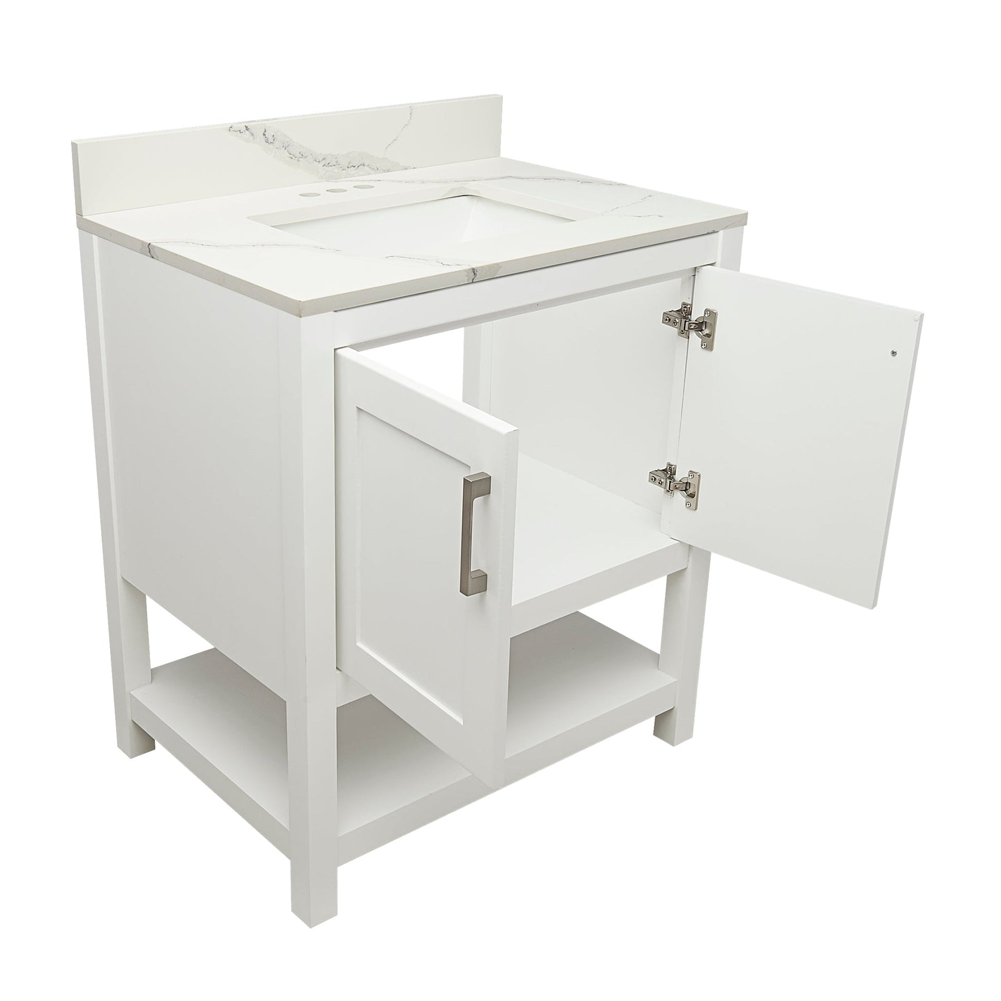 Ella's Bubbles Taos 31" White Bathroom Vanity With Lyra White Quartz Stone Top With Backsplash and Sink