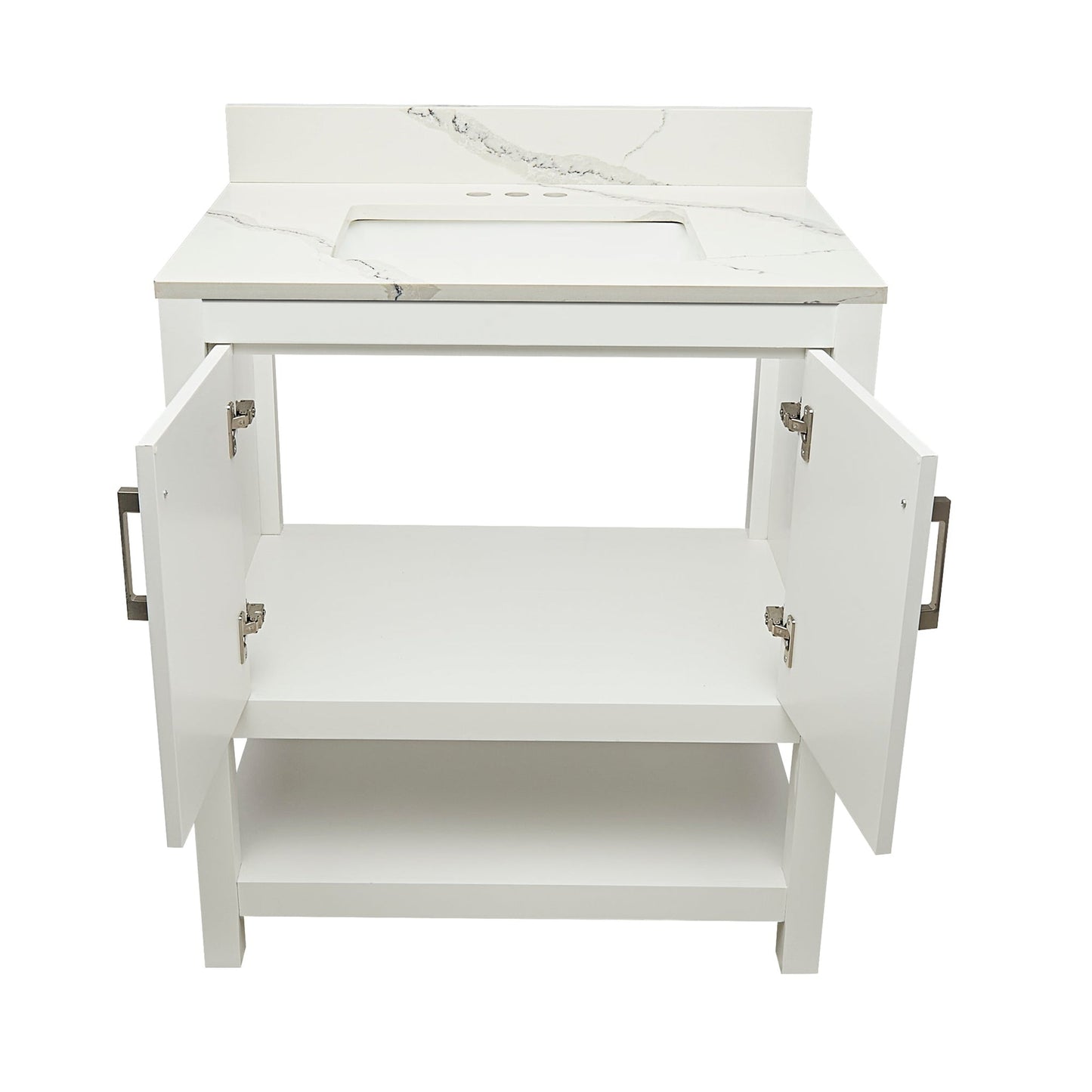 Ella's Bubbles Taos 31" White Bathroom Vanity With Lyra White Quartz Stone Top With Backsplash and Sink