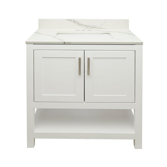 Ella's Bubbles Taos 31" White Bathroom Vanity With Lyra White Quartz Stone Top With Backsplash and Sink