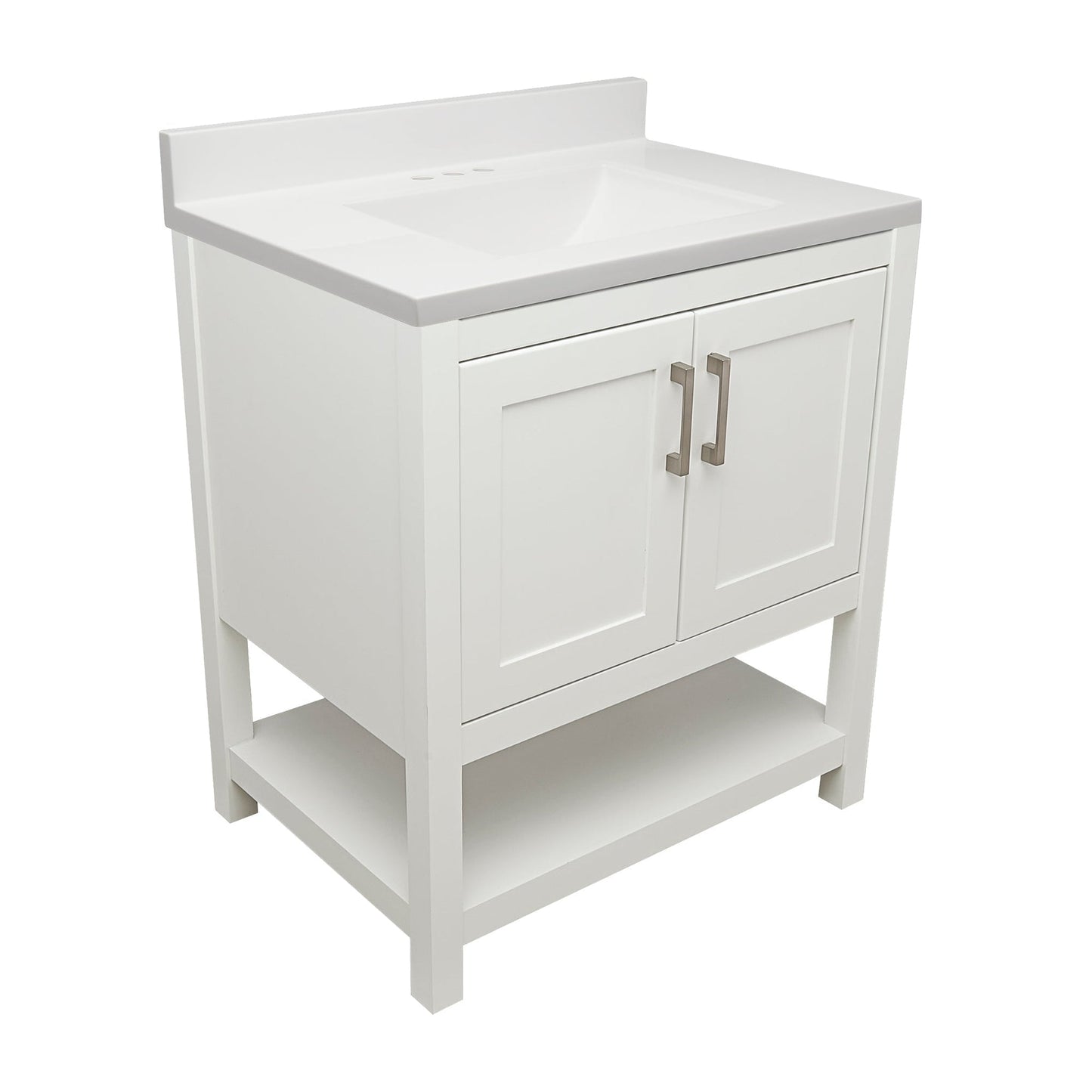 Ella's Bubbles Taos 31" White Bathroom Vanity With White Cultured Marble Top With White Backsplash and Sink
