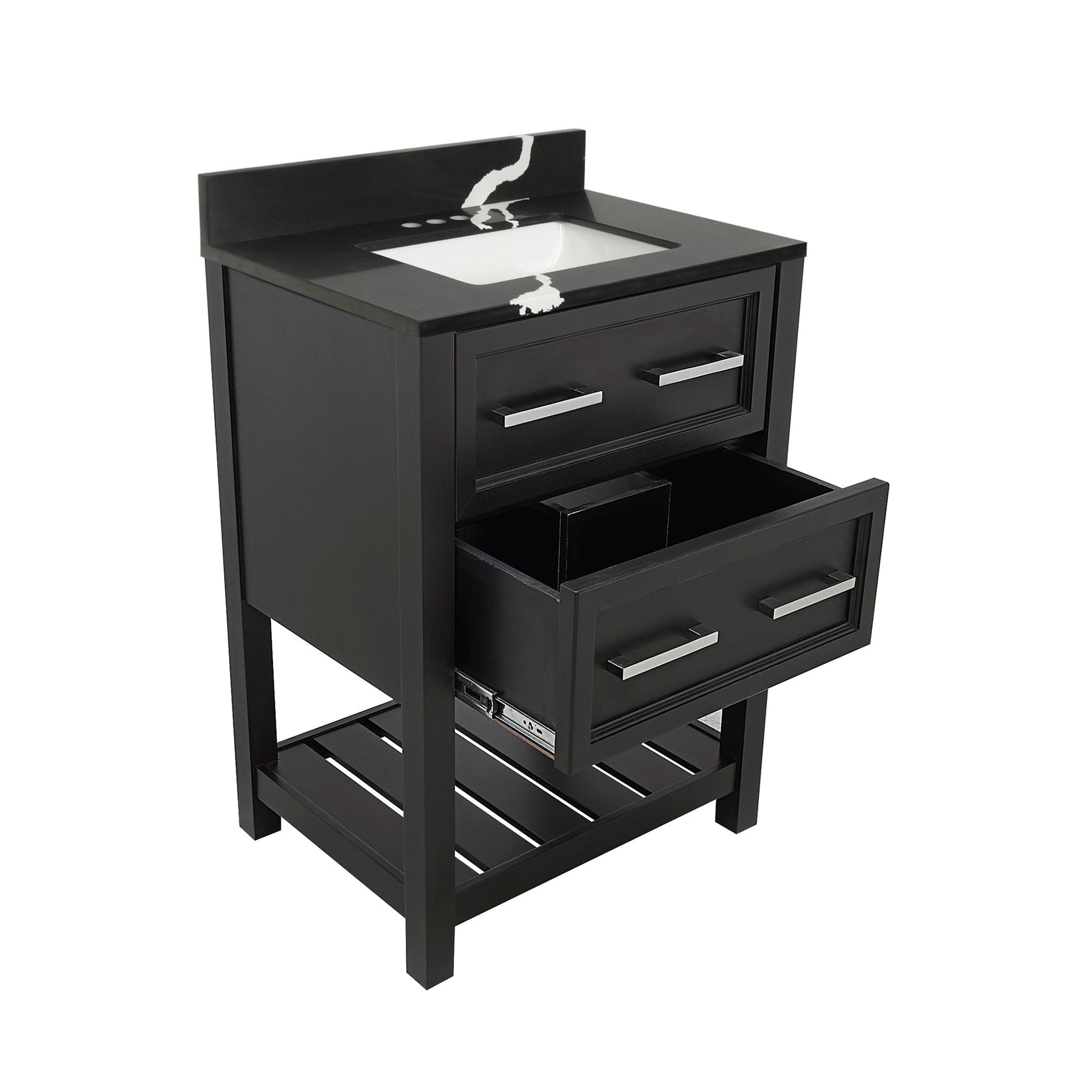 Ella's Bubbles Tremblant 25" Espresso Bathroom Vanity With Calacatta Black Quartz Stone Top With Backsplash and Sink