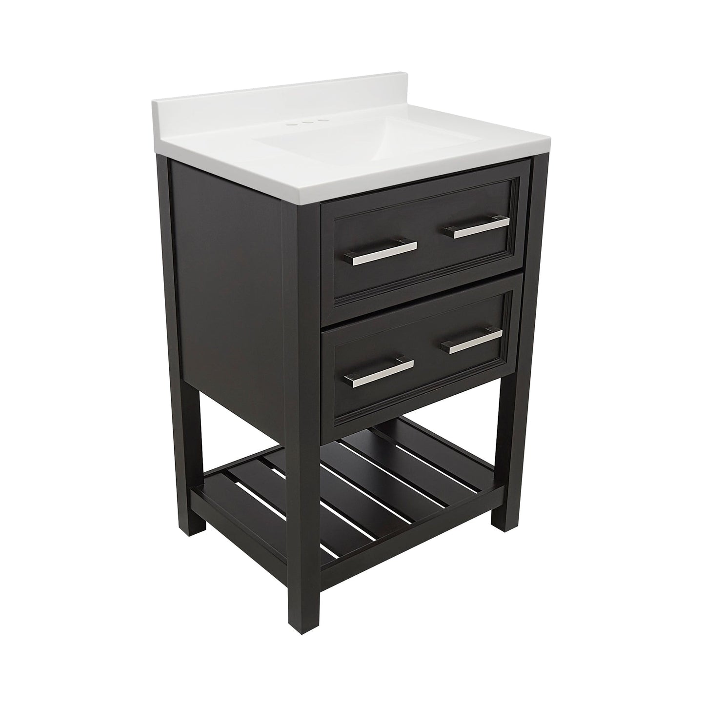 Ella's Bubbles Tremblant 25" Espresso Bathroom Vanity With White Cultured Marble Top With White Backsplash and Sink