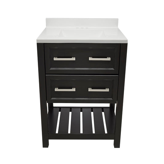 Ella's Bubbles Tremblant 25" Espresso Bathroom Vanity With White Cultured Marble Top With White Backsplash and Sink