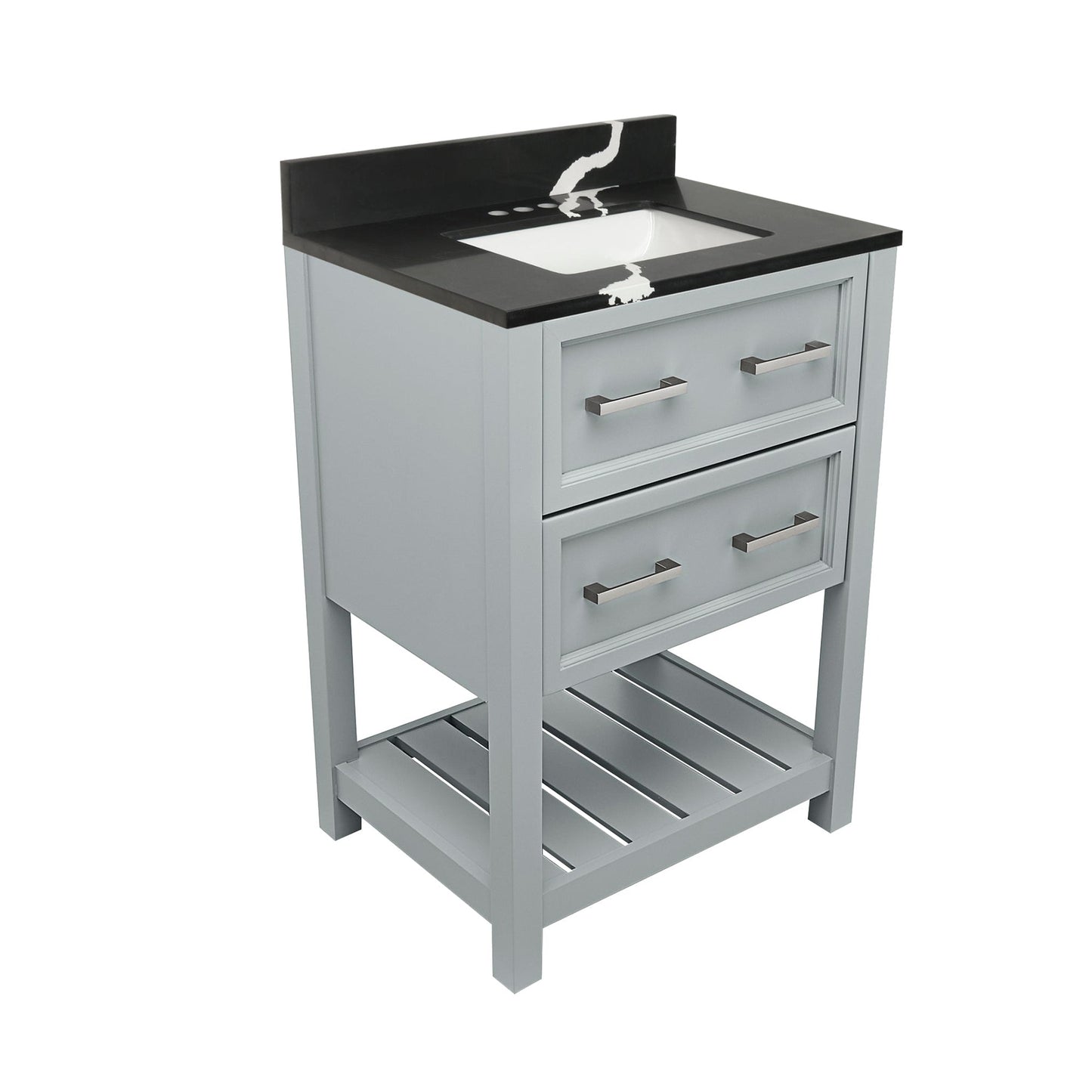 Ella's Bubbles Tremblant 25" Gray Bathroom Vanity With Calacatta Black Quartz Stone Top With Backsplash and Sink