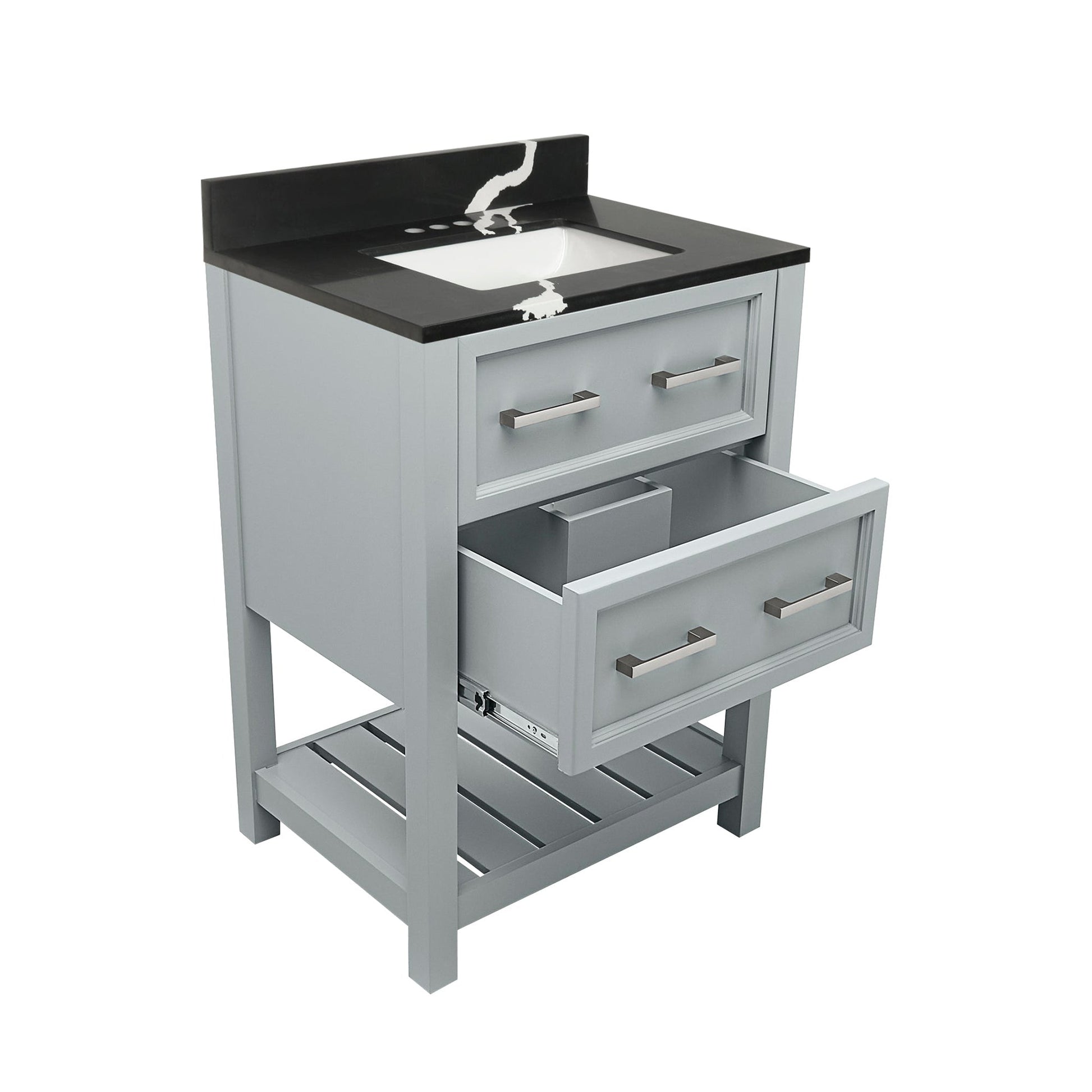 Ella's Bubbles Tremblant 25" Gray Bathroom Vanity With Calacatta Black Quartz Stone Top With Backsplash and Sink