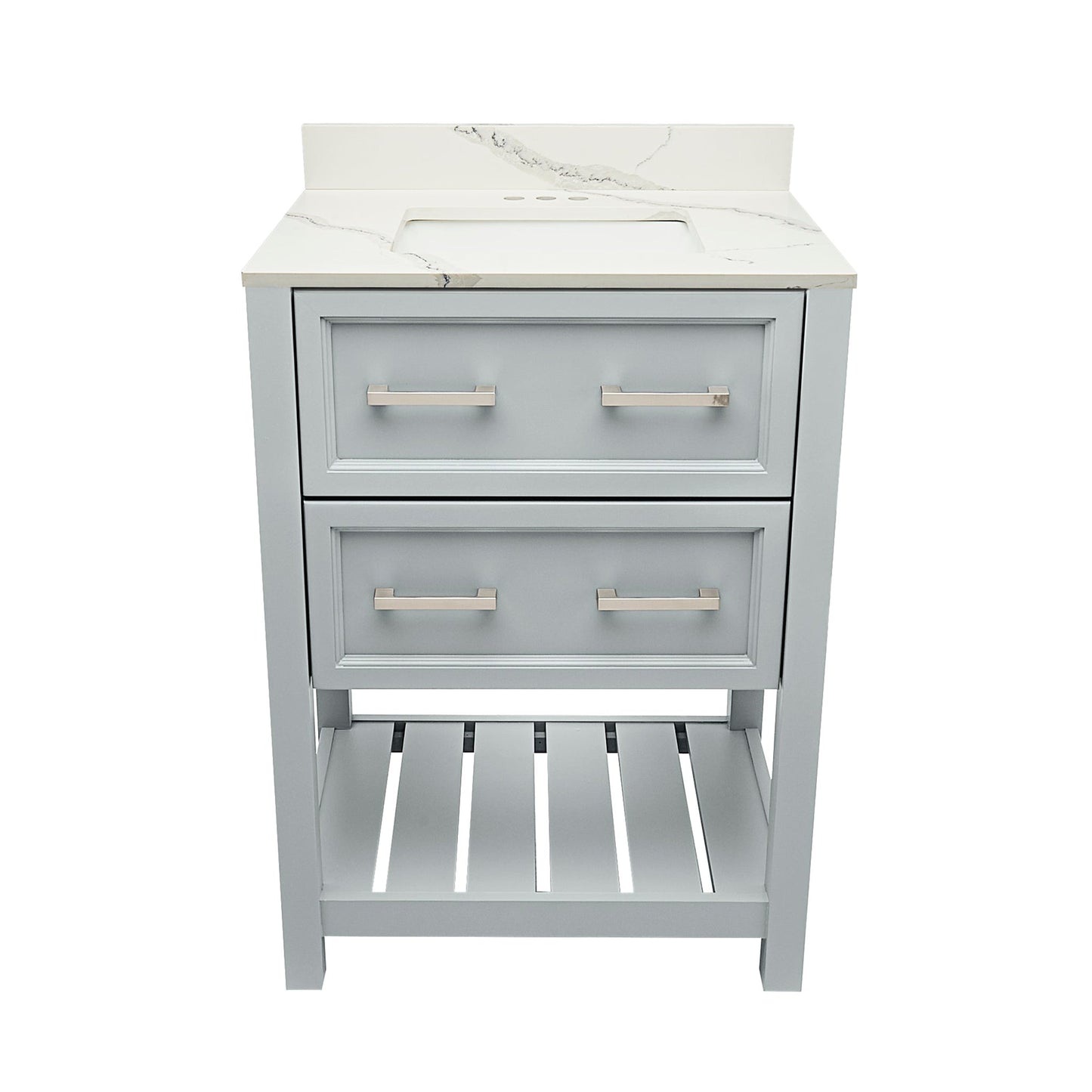 Ella's Bubbles Tremblant 25" Gray Bathroom Vanity With Calacatta White Quartz Stone Top With Backsplash and Sink