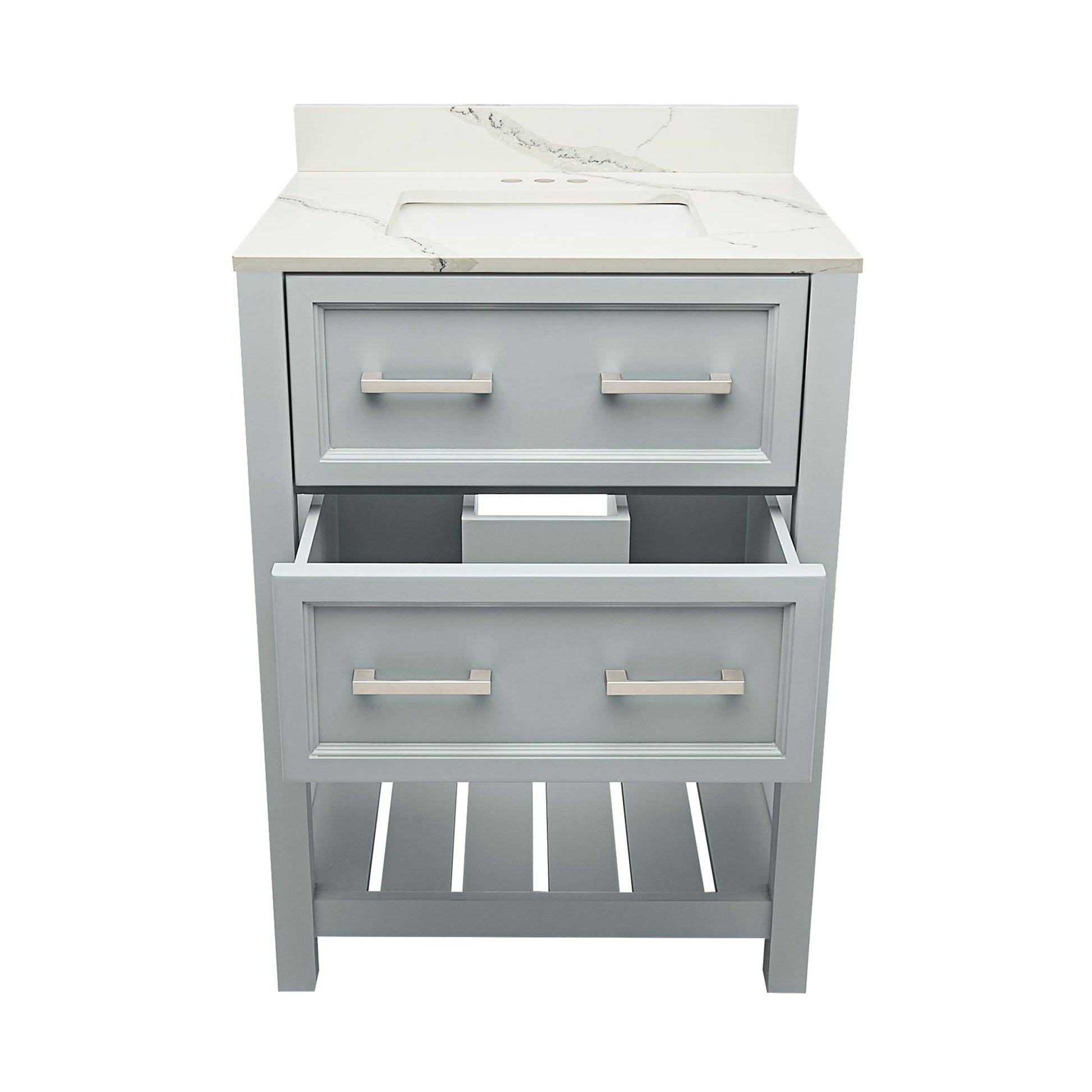 Ella's Bubbles Tremblant 25" Gray Bathroom Vanity With Calacatta White Quartz Stone Top With Backsplash and Sink