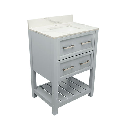 Ella's Bubbles Tremblant 25" Gray Bathroom Vanity With Calacatta White Quartz Stone Top With Backsplash and Sink