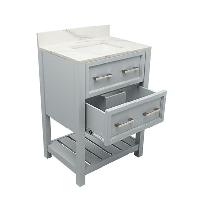 Ella's Bubbles Tremblant 25" Gray Bathroom Vanity With Calacatta White Quartz Stone Top With Backsplash and Sink