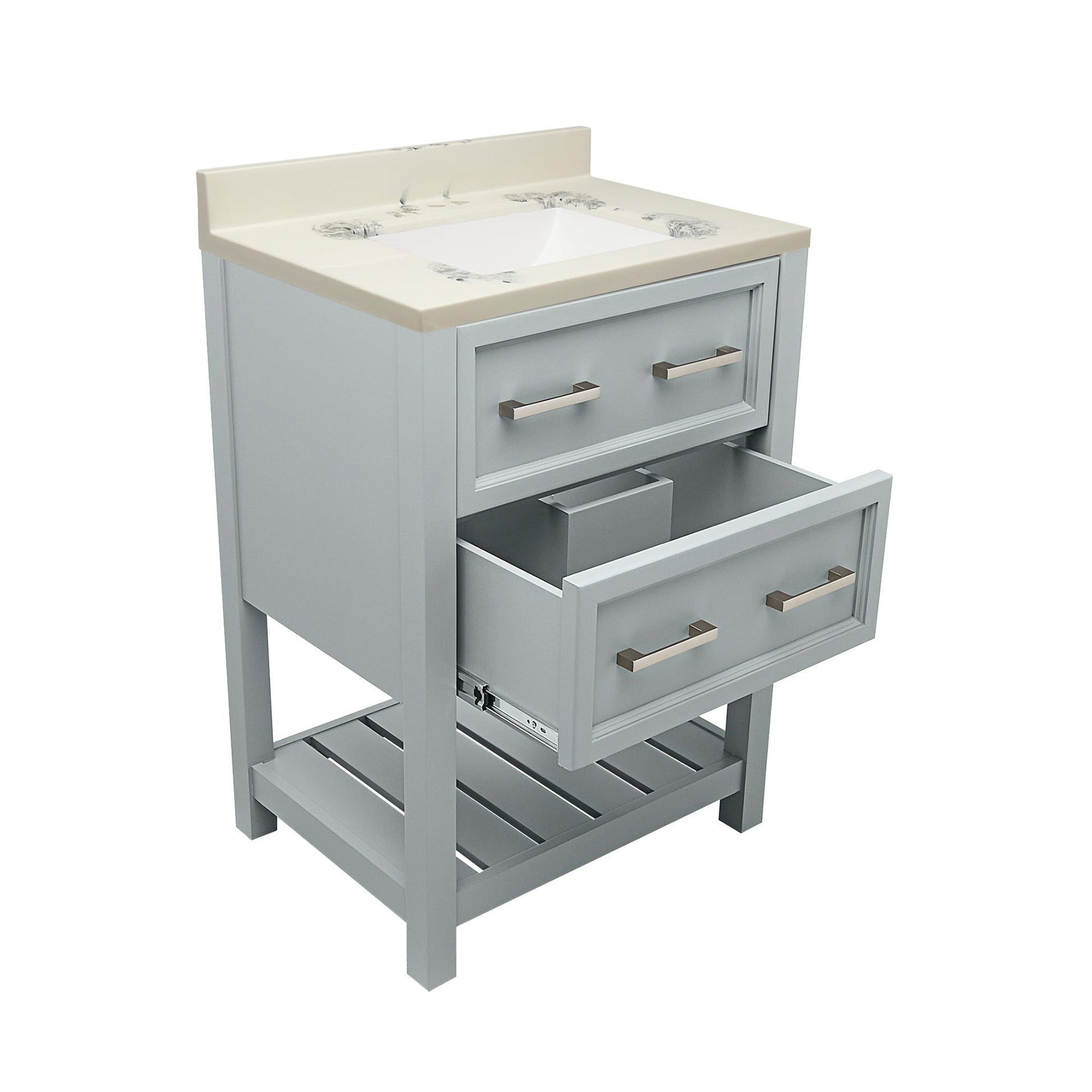 Ella's Bubbles Tremblant 25" Gray Bathroom Vanity With Carrara White Cultured Marble Top With Backsplash and Sink
