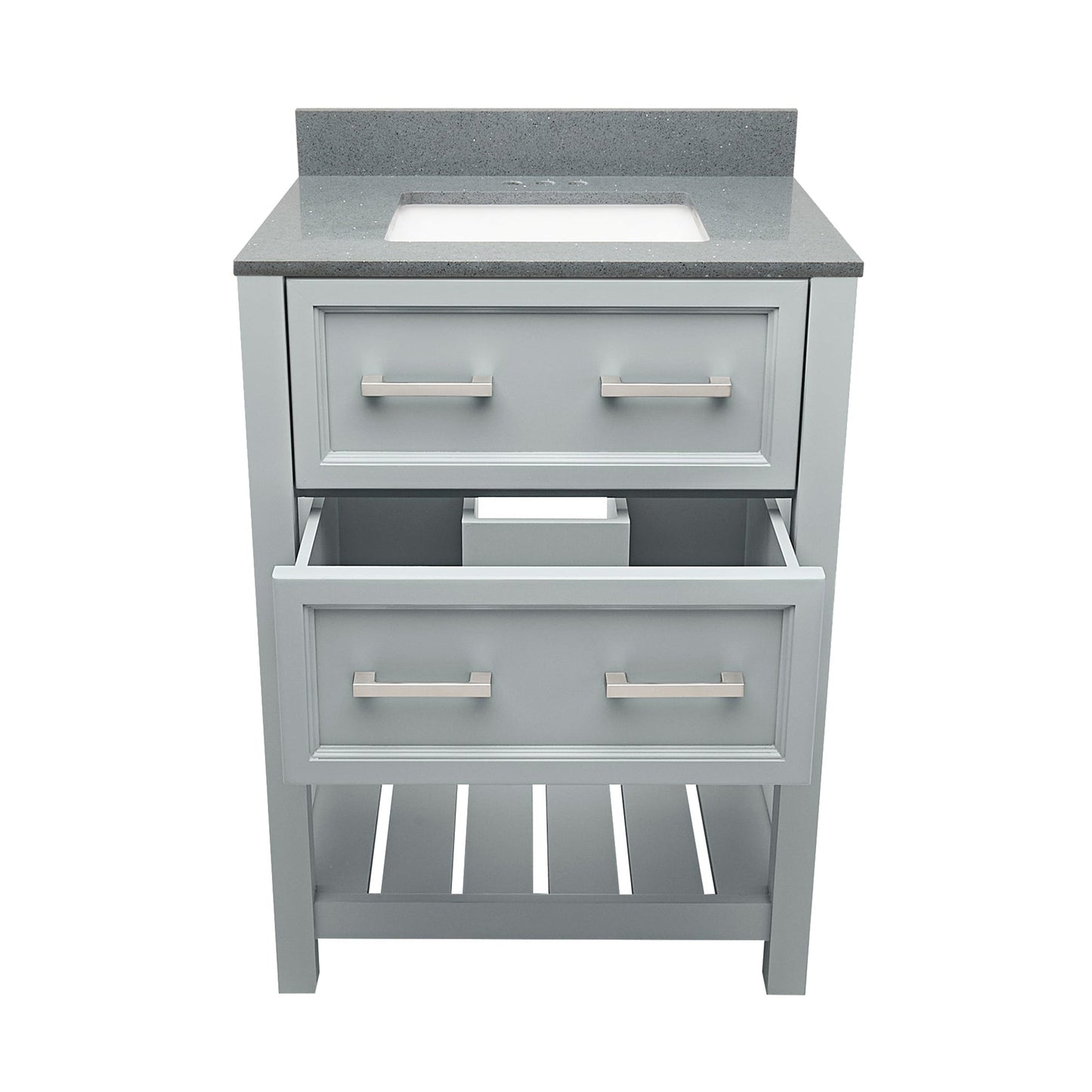 Ella's Bubbles Tremblant 25" Gray Bathroom Vanity With Galaxy Gray Quartz Stone Top With Backsplash and Sink