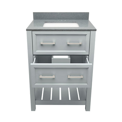 Ella's Bubbles Tremblant 25" Gray Bathroom Vanity With Galaxy Gray Quartz Stone Top With Backsplash and Sink