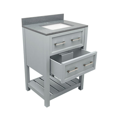 Ella's Bubbles Tremblant 25" Gray Bathroom Vanity With Galaxy Gray Quartz Stone Top With Backsplash and Sink