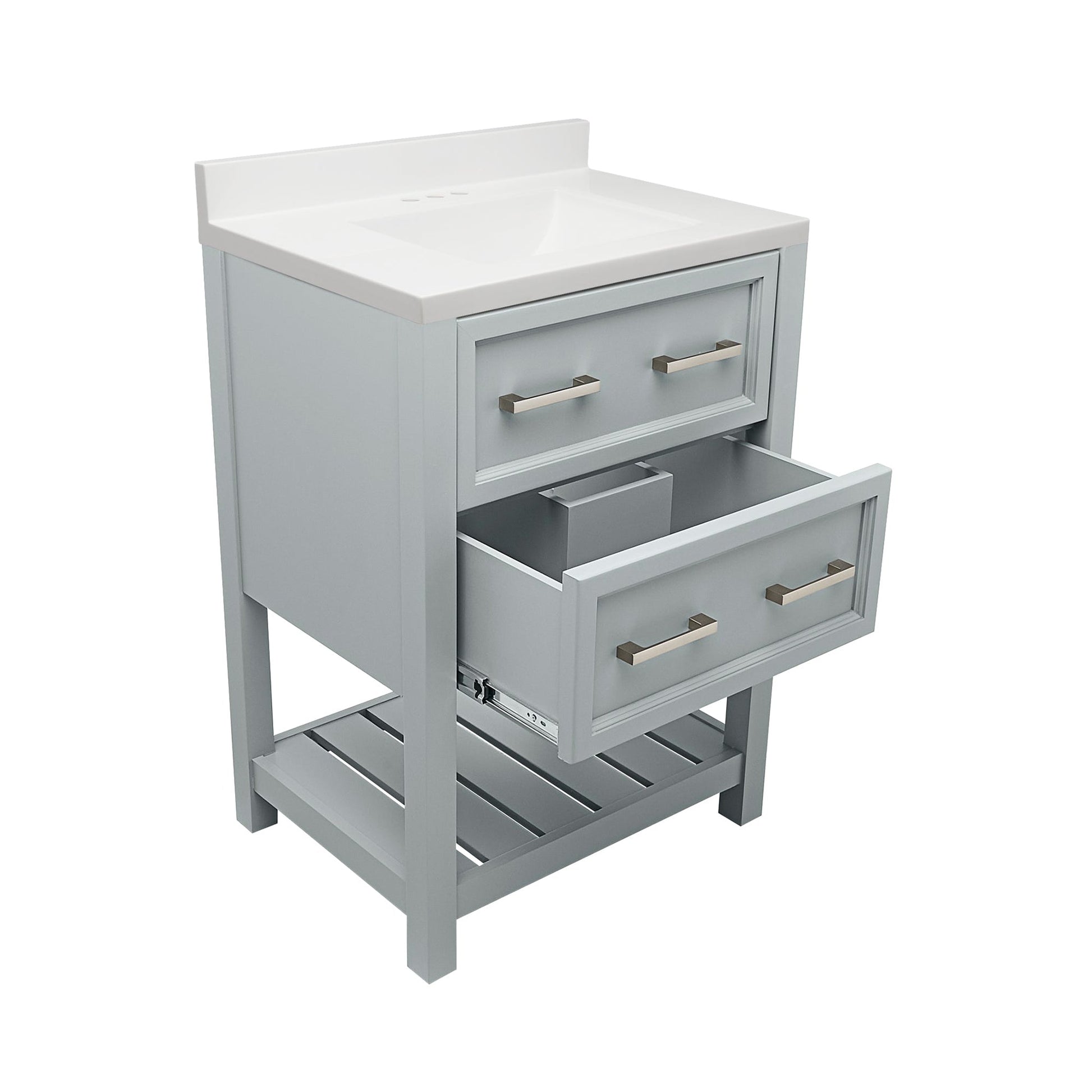 Ella's Bubbles Tremblant 25" Gray Bathroom Vanity With White Cultured Marble Top With White Backsplash and Sink