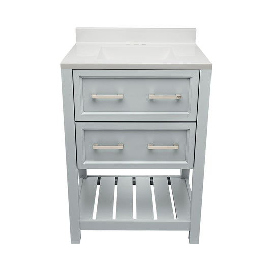 Ella's Bubbles Tremblant 25" Gray Bathroom Vanity With White Cultured Marble Top With White Backsplash and Sink