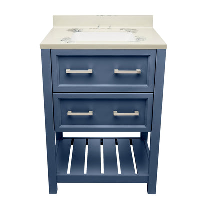 Ella's Bubbles Tremblant 25" Navy Blue Bathroom Vanity With Carrara White Cultured Marble Top With Backsplash and Sink