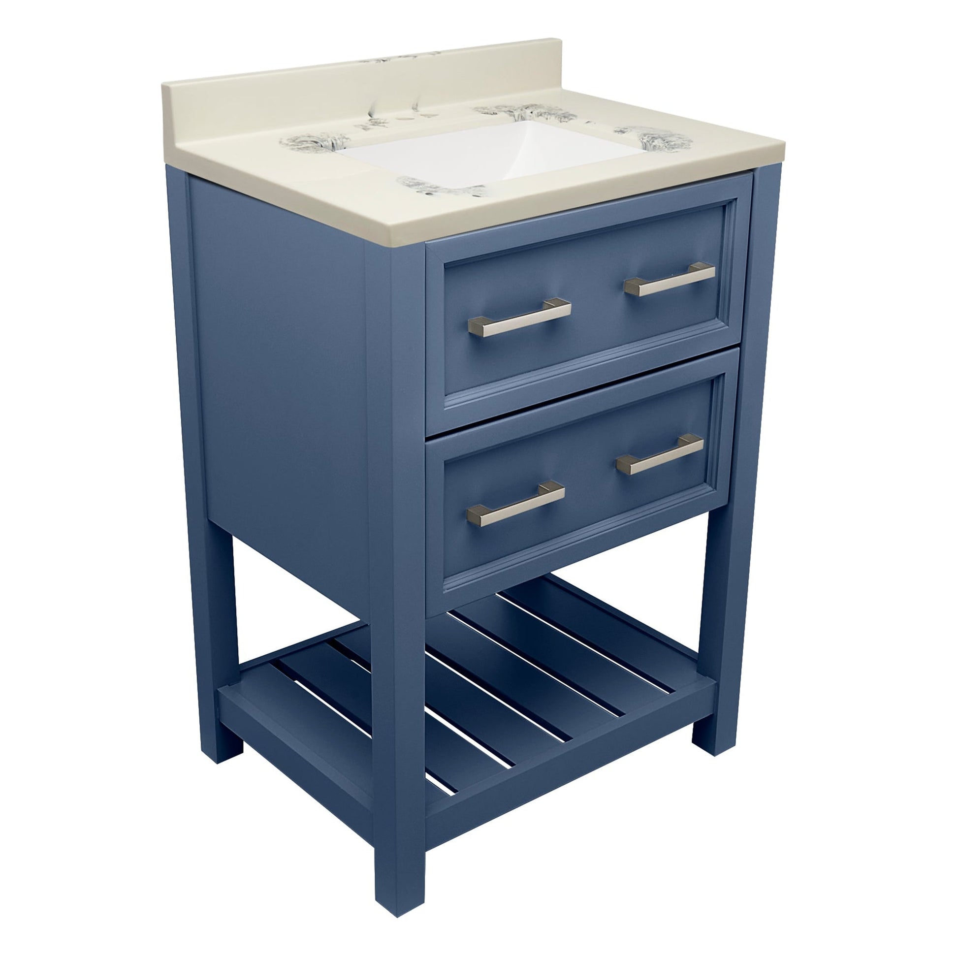 Ella's Bubbles Tremblant 25" Navy Blue Bathroom Vanity With Carrara White Cultured Marble Top With Backsplash and Sink