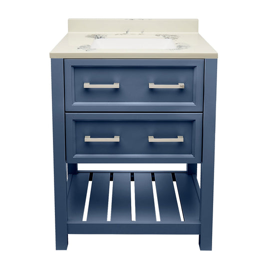 Ella's Bubbles Tremblant 25" Navy Blue Bathroom Vanity With Carrara White Cultured Marble Top With Backsplash and Sink