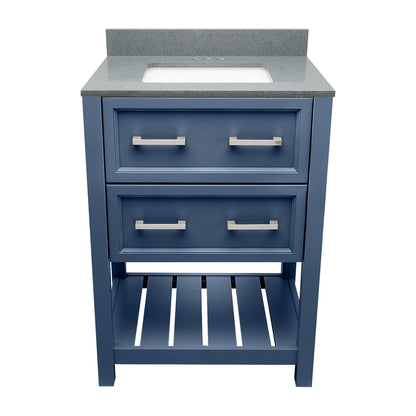 Ella's Bubbles Tremblant 25" Navy Blue Bathroom Vanity With Galaxy Gray Quartz Stone Top With Backsplash and Sink