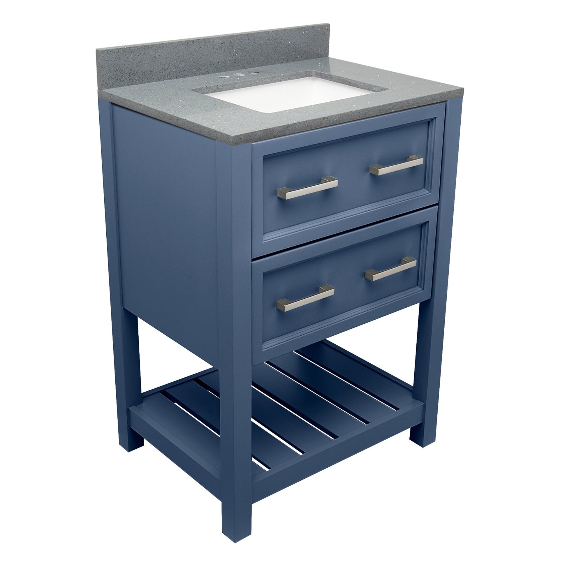 Ella's Bubbles Tremblant 25" Navy Blue Bathroom Vanity With Galaxy Gray Quartz Stone Top With Backsplash and Sink