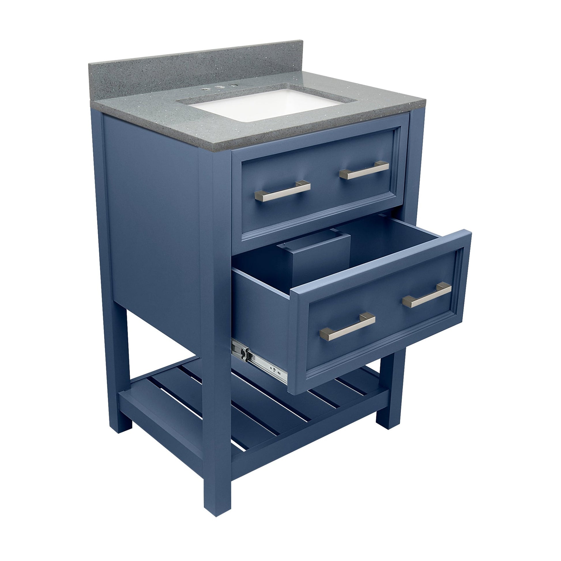 Ella's Bubbles Tremblant 25" Navy Blue Bathroom Vanity With Galaxy Gray Quartz Stone Top With Backsplash and Sink