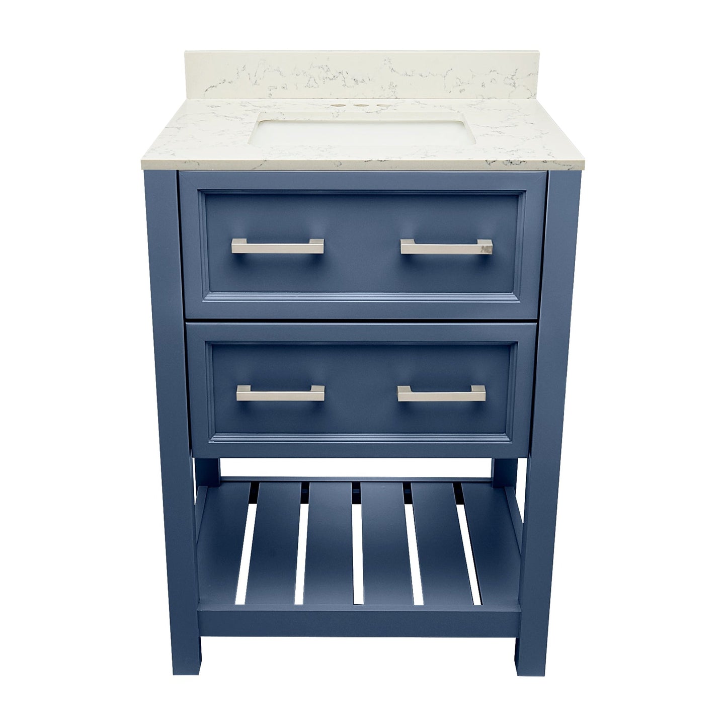 Ella's Bubbles Tremblant 25" Navy Blue Bathroom Vanity With Lyra White Quartz Stone Top With Backsplash and Sink