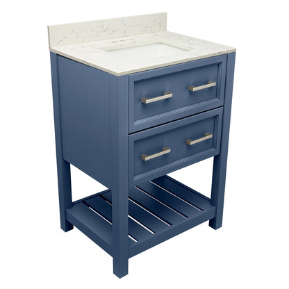 Ella's Bubbles Tremblant 25" Navy Blue Bathroom Vanity With Lyra White Quartz Stone Top With Backsplash and Sink