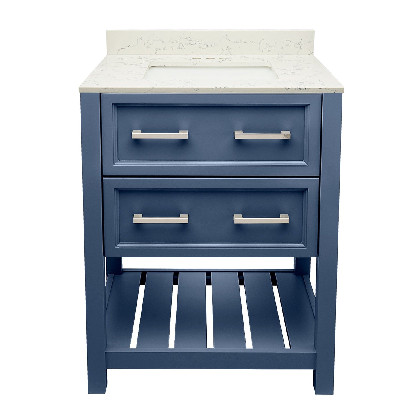 Ella's Bubbles Tremblant 25" Navy Blue Bathroom Vanity With Lyra White Quartz Stone Top With Backsplash and Sink