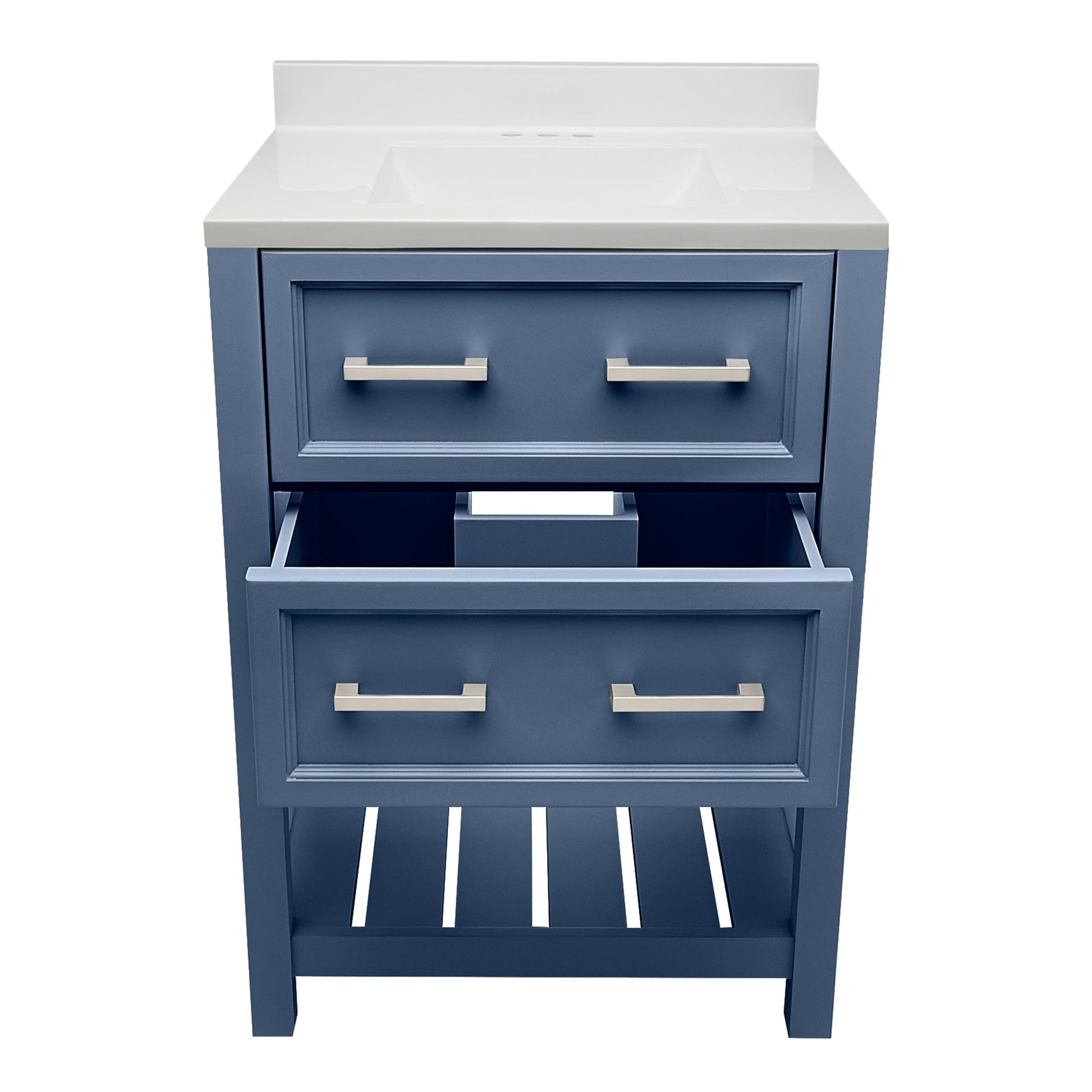 Ella's Bubbles Tremblant 25" Navy Blue Bathroom Vanity With White Cultured Marble Top With White Backsplash and Sink