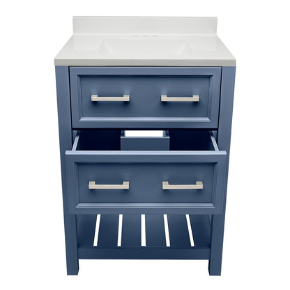 Ella's Bubbles Tremblant 25" Navy Blue Bathroom Vanity With White Cultured Marble Top With White Backsplash and Sink