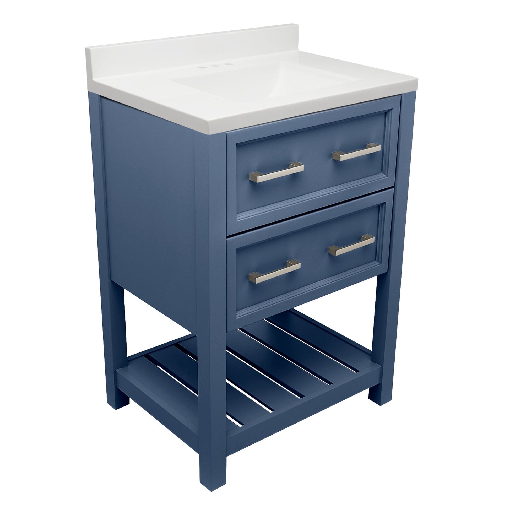 Ella's Bubbles Tremblant 25" Navy Blue Bathroom Vanity With White Cultured Marble Top With White Backsplash and Sink